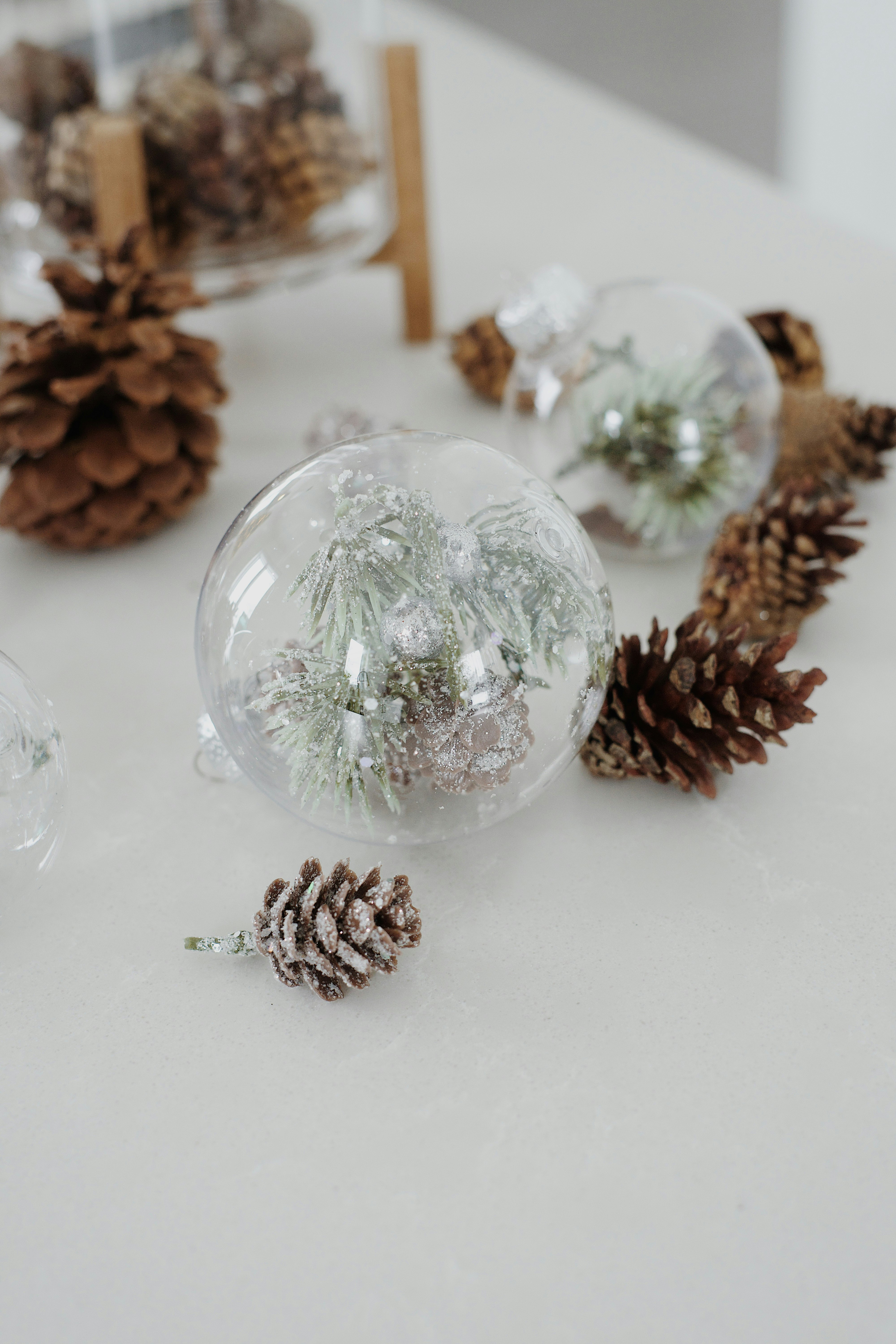 clear glass ball on white table